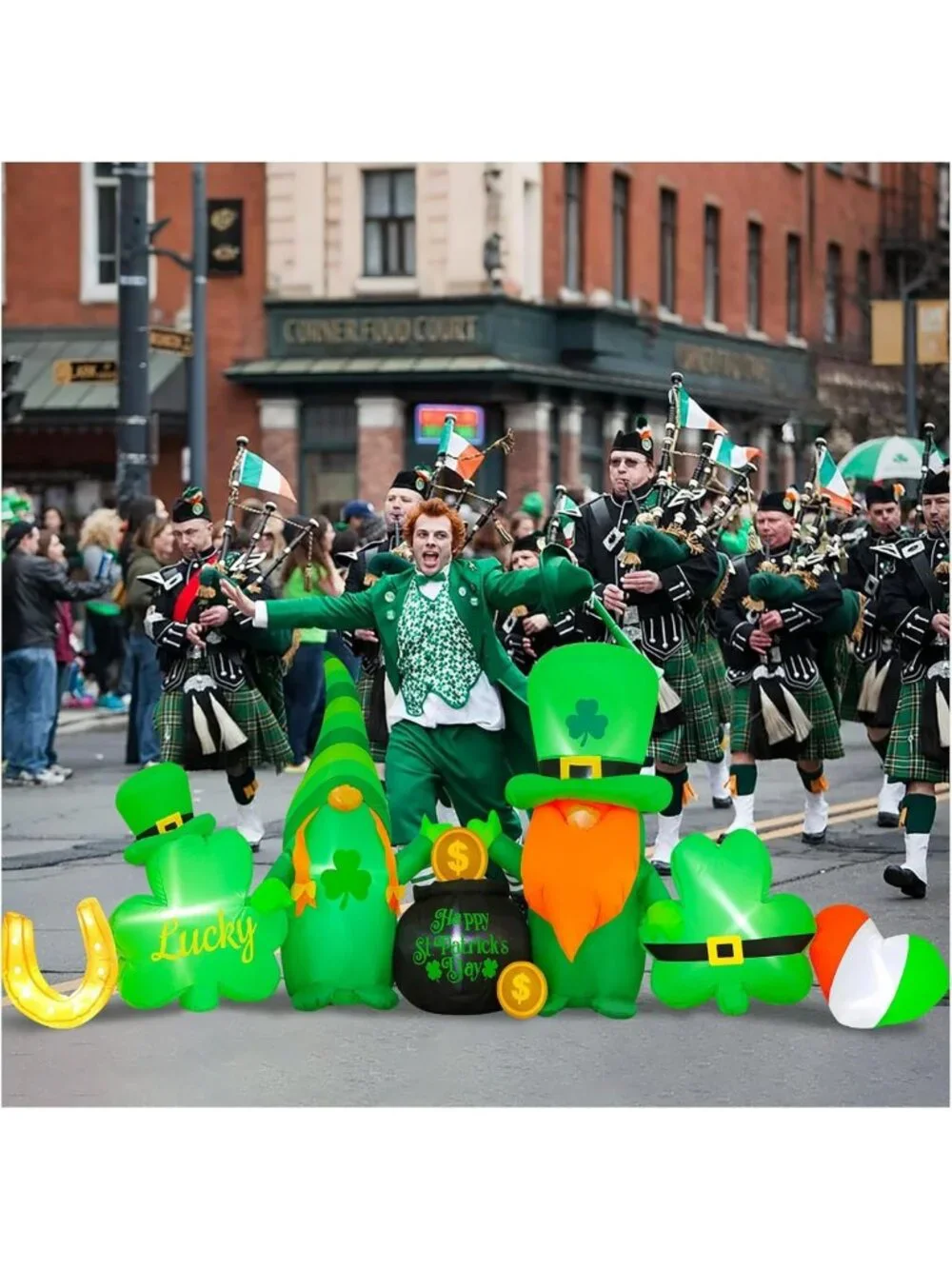8FT St. Patrick's Day Inflatable Decorations - Leprechaun, Shamrocks & LED